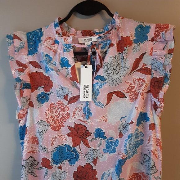 BB Dakota Steve Madden Flutter Away Floral Print Ruffle Tie Top New! S - Picture 5 of 16